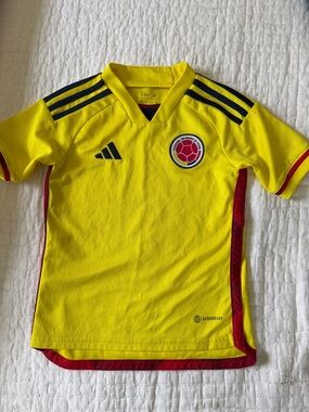 adidas Yellow Colombia Kids Soccer Jersey with Red Accents